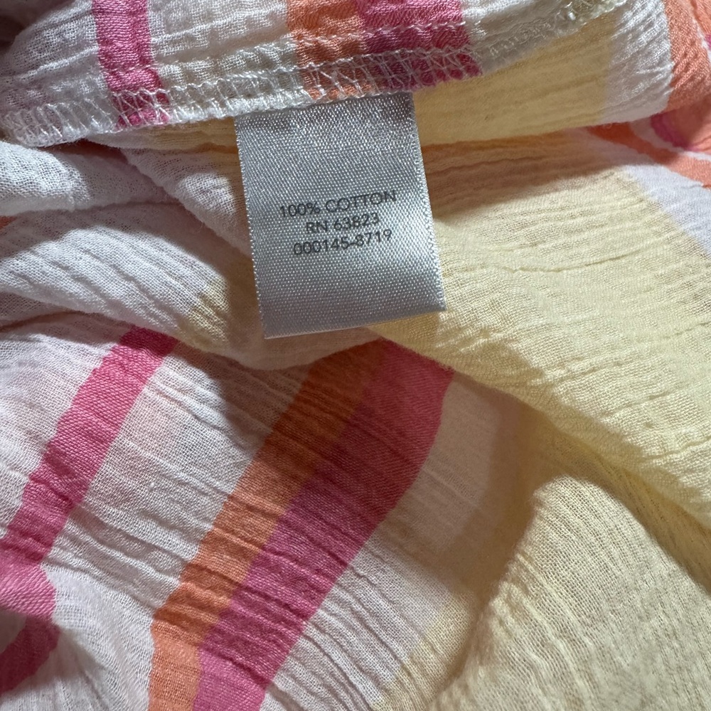 CJ Banks Striped Button Down Blouse 1X | Pink Orange Yellow Lightweight Top - Picture 6 of 7